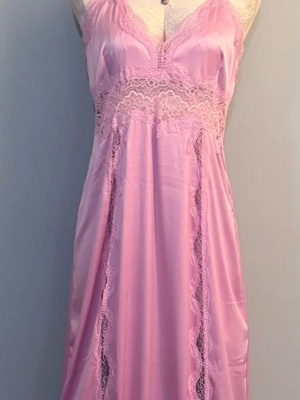 Victoria Secret Long Satin Pink Lace Trim Satin Nightgown & Robe Set